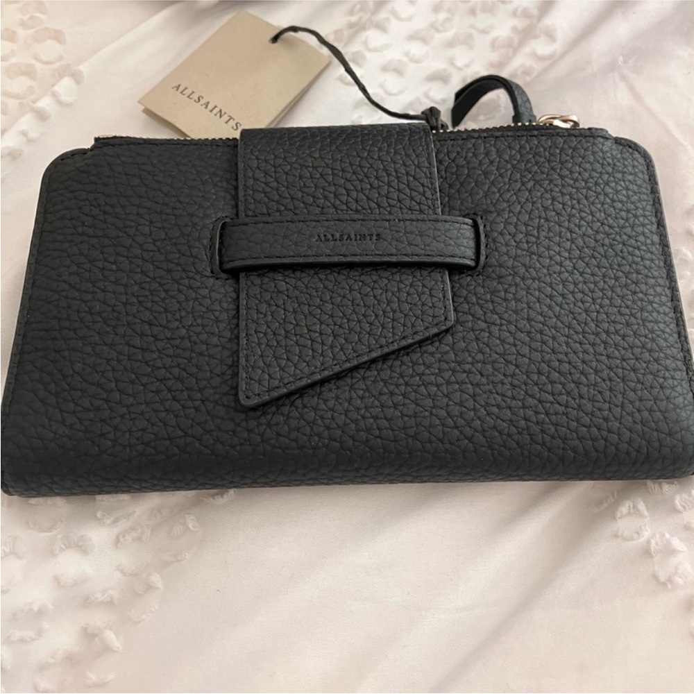 All Saints Black Leather Wallet with Geometric Flap
